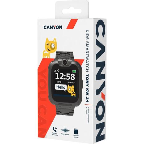 Smartwatch Canyon KW-31 Tony Kids με κάμερα και υποδοχή SIM CNE-KW31BB Black. Προϊόντα τεχνολογίας από το Oikonomou-shop